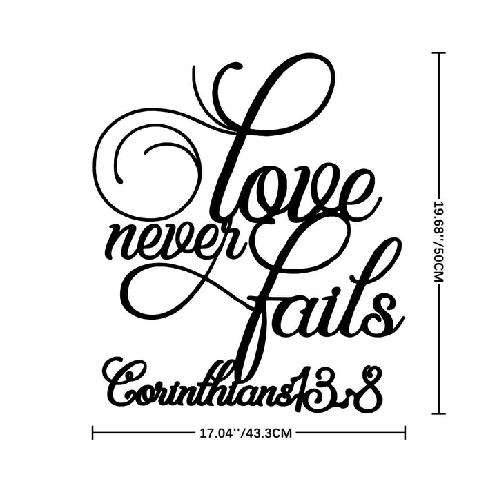 Christianartworkshop Flourish Script Love Never Fails Metal Wall Decoration: Emblem of Eternal Heavenly Affection - 17.04"*19.68"*0.05'' / 43.3*50*0.12cm - image 7