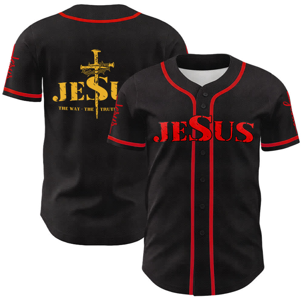 Christianartworkshop Jesus Cross Nail and Crown of Thorns Baseball Jersey - Red Jesus - Red - 5XL - image 42