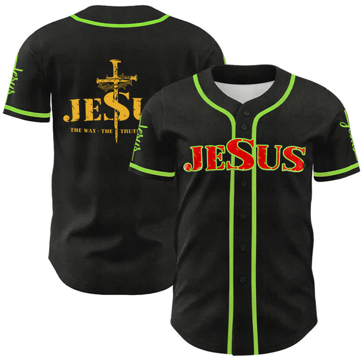 Christianartworkshop Jesus Cross Nail and Crown of Thorns Baseball Jersey - Red Jesus - Green - 5XL - image 57