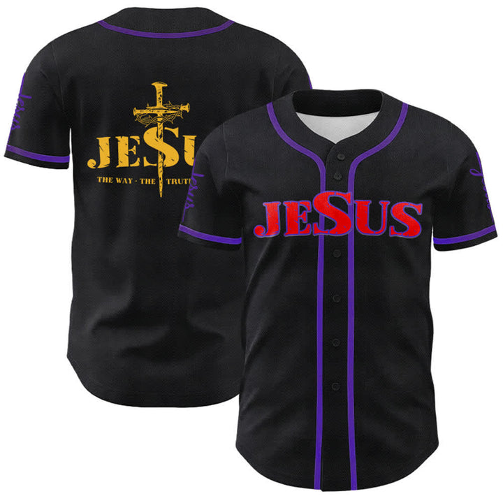 Christianartworkshop Jesus Cross Nail and Crown of Thorns Baseball Jersey - Red Jesus - Purple - 5XL - image 60