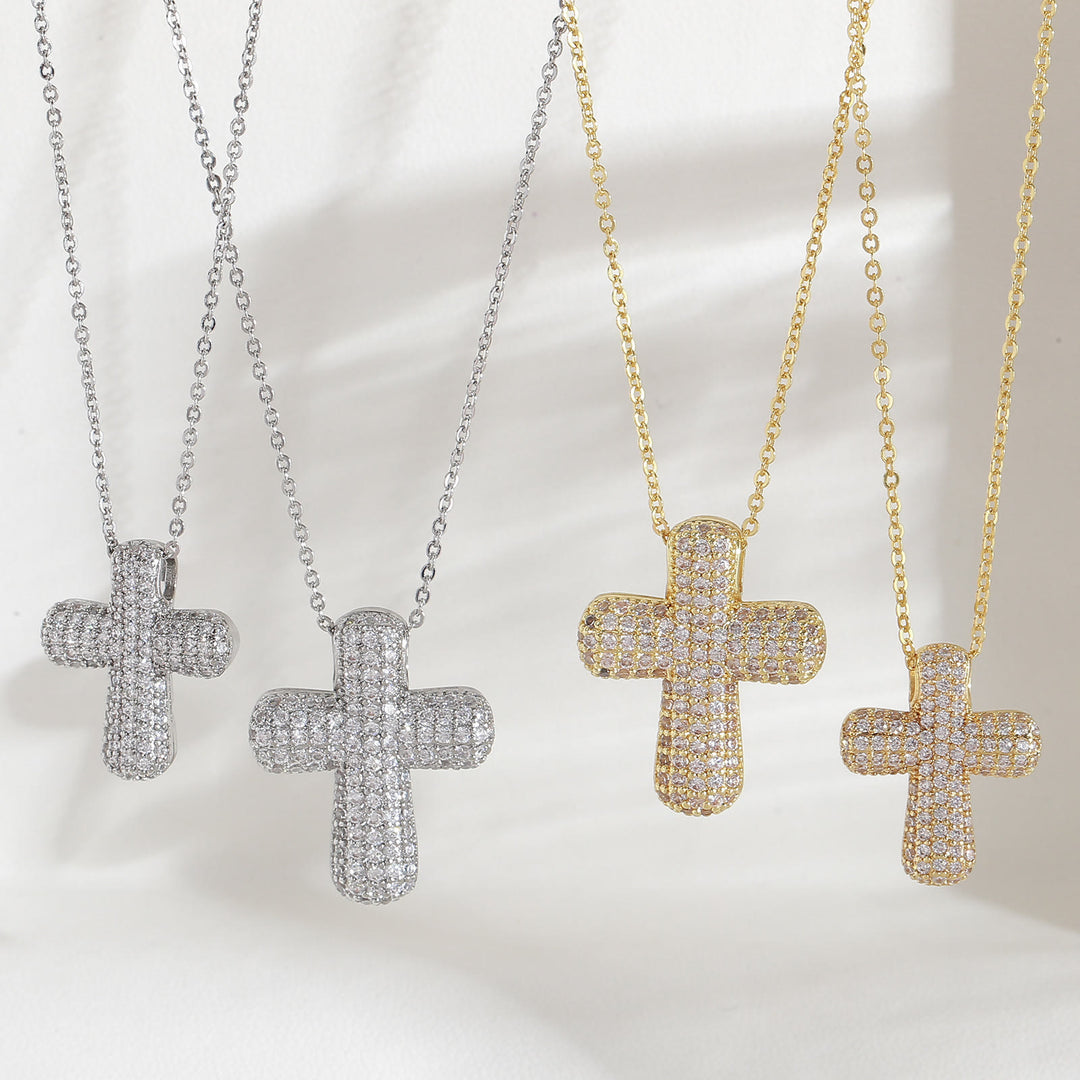 Christianartworkshop Sparkling Rounded-Tip Cross Necklace with Pavé Stones: Token of Sacred Redemptive Grace - image 0