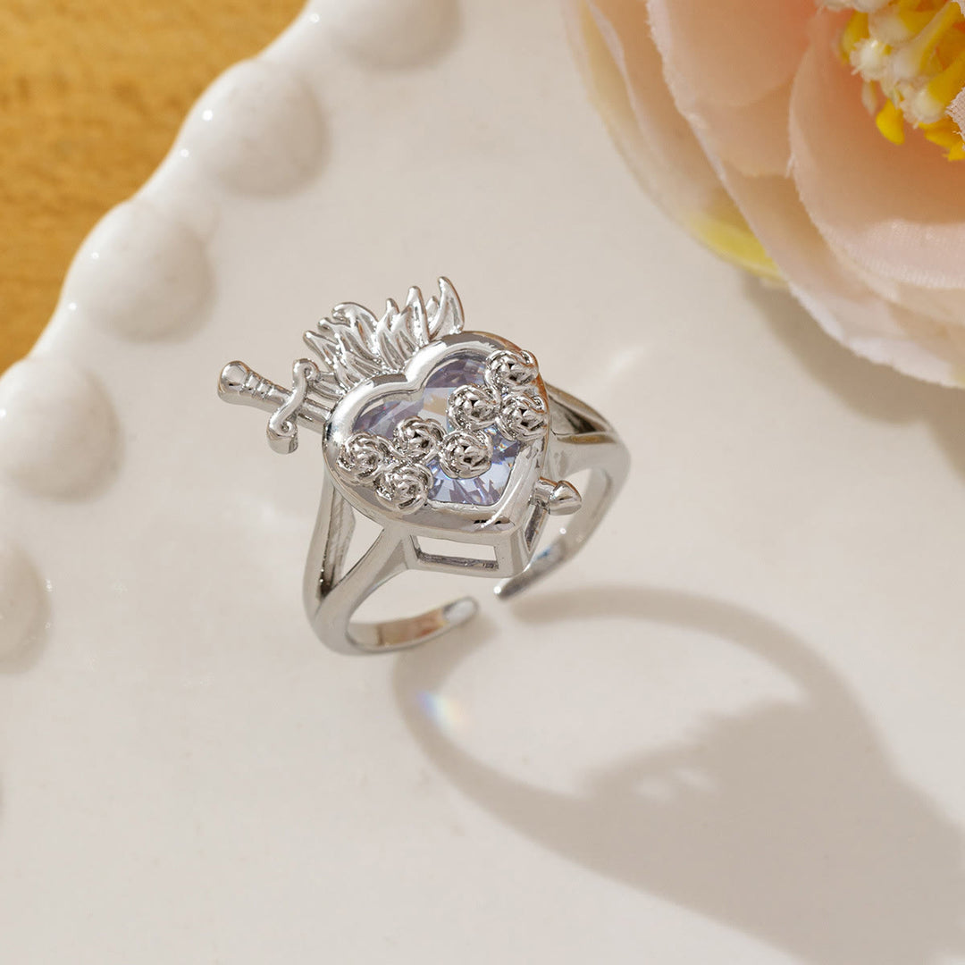 Christianartworkshop Ornate Sacred Heart Adjustable Open Ring: Emblem of Boundless Heavenly Compassion - F(Suitable for US Size 7 - 15) - image 6