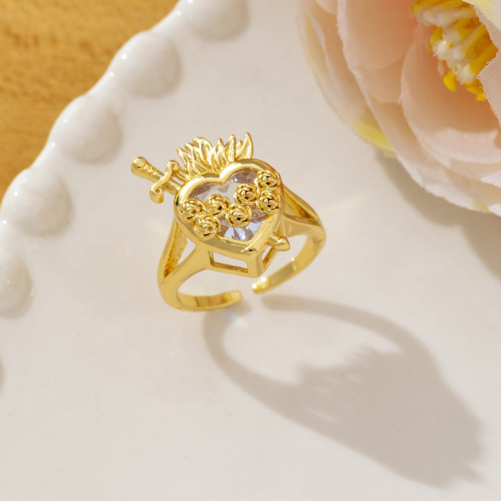 Christianartworkshop Ornate Sacred Heart Adjustable Open Ring: Emblem of Boundless Heavenly Compassion - E(Suitable for US Size 7 - 15) - image 5