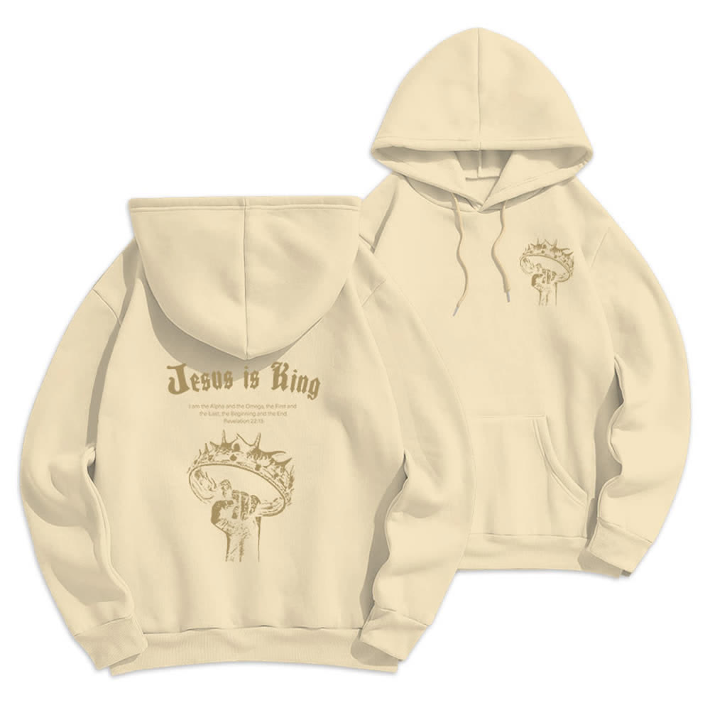 Christianartworkshop Jesus Is King Gothic Graphic Pullover Fleece Lined Polyester Hoodie - Beige - 2XL - image 18