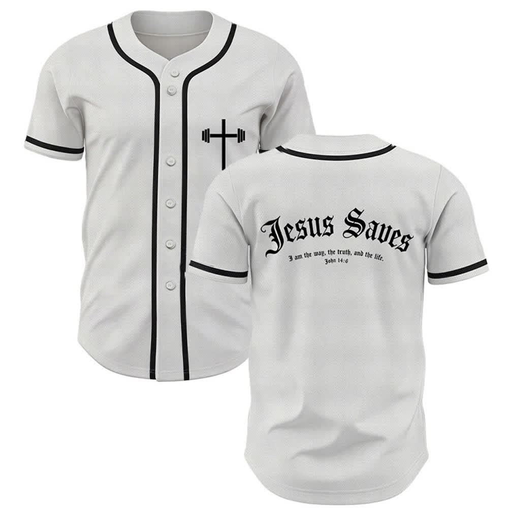 Christianartworkshop Jesus Saves Gothic Street Baseball Jersey - White - 5XL - image 0