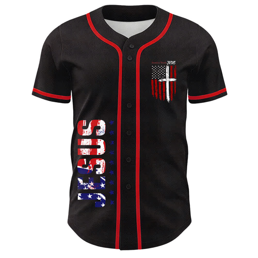 Christianartworkshop America Needs Jesus Distressed Flag Button Up Baseball Jersey - image 16