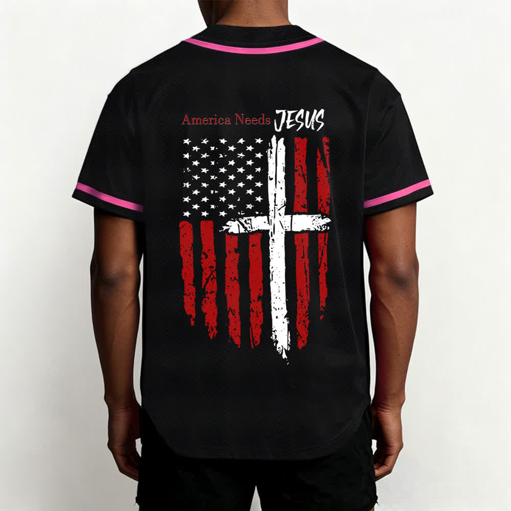 Christianartworkshop America Needs Jesus Distressed Flag Button Up Baseball Jersey - image 54