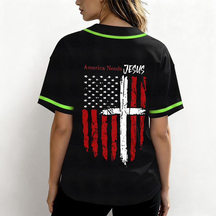 Christianartworkshop America Needs Jesus Distressed Flag Button Up Baseball Jersey - image 38