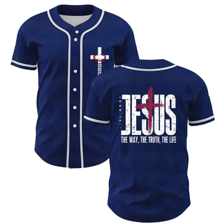 Christianartworkshop Jesus THE WAY THE TRUTH THE LIFE Button Up Baseball Jersey - Navy - 5XL - image 35