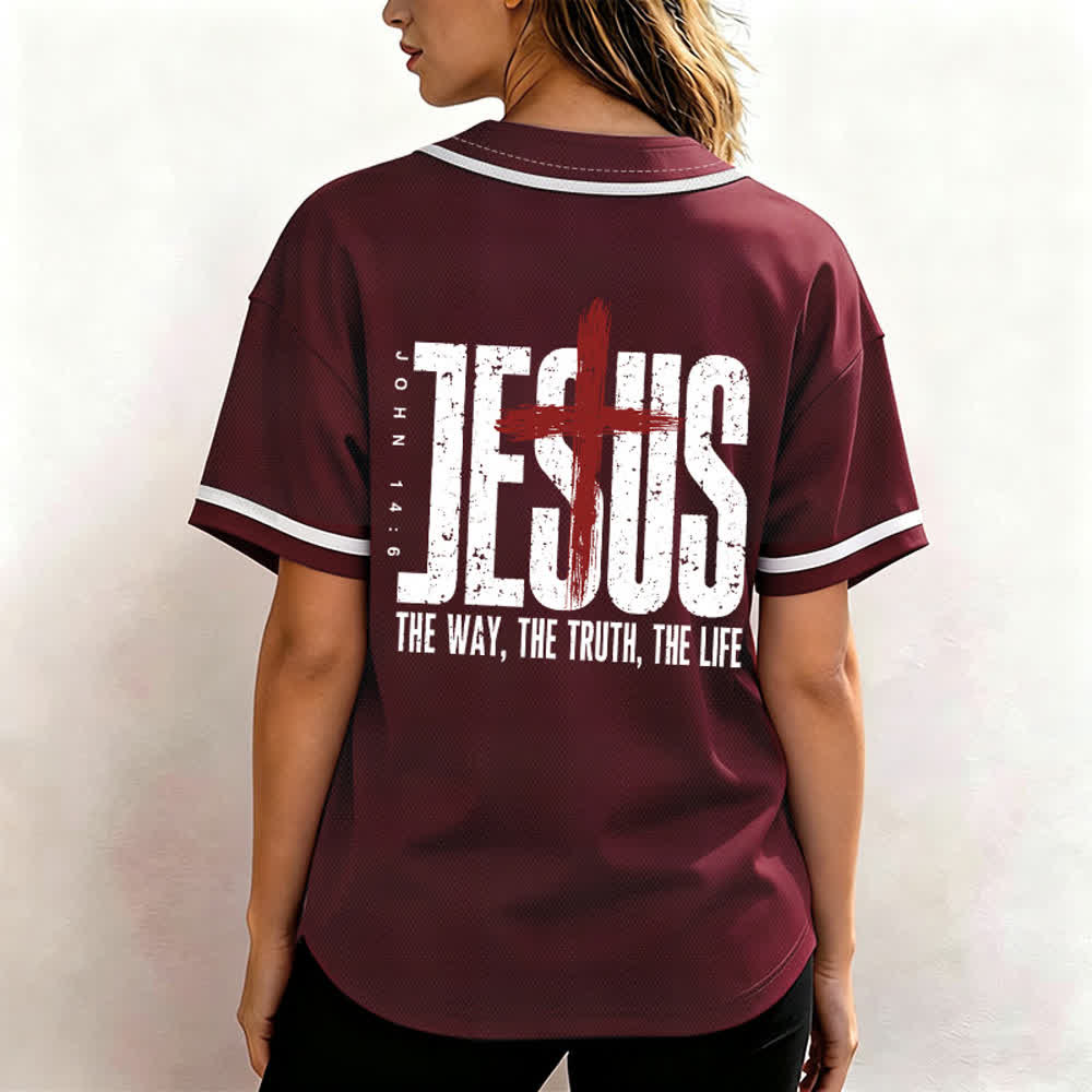 Christianartworkshop Jesus THE WAY THE TRUTH THE LIFE Button Up Baseball Jersey - image 17