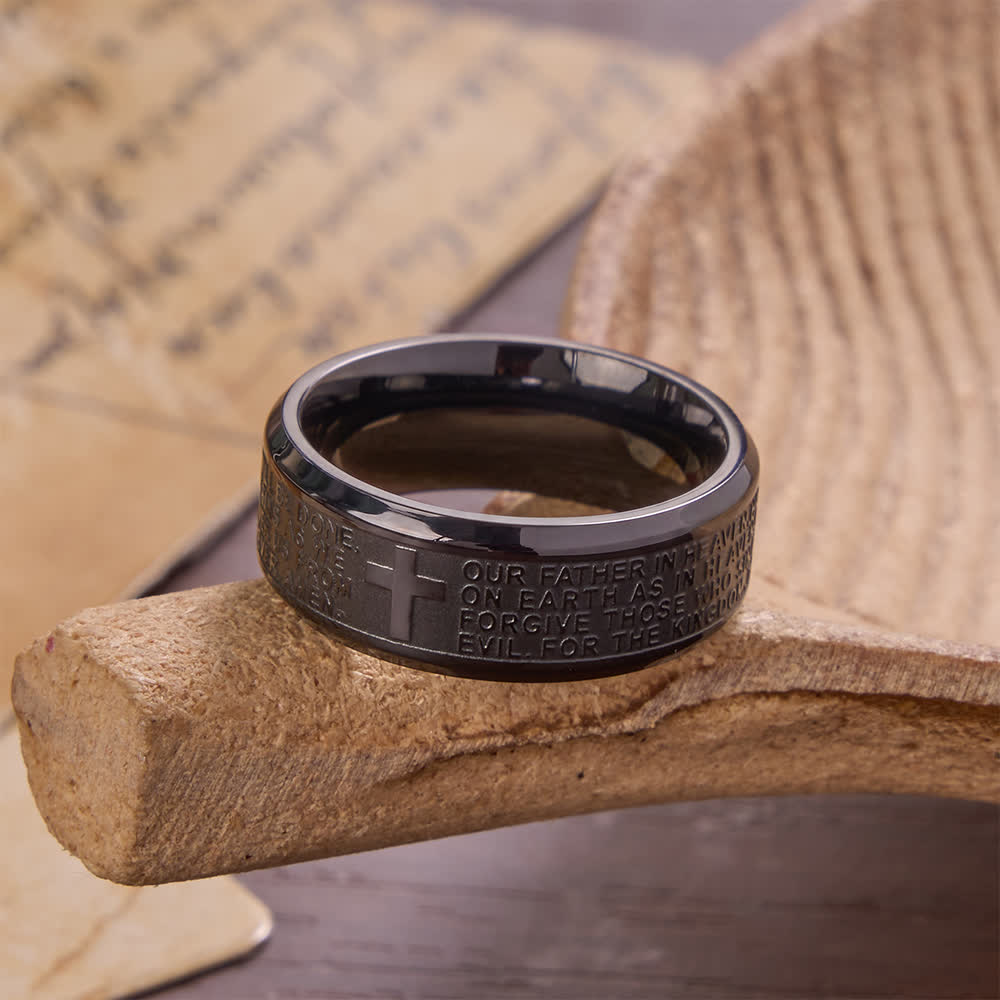 Christianartworkshop Deep Engraved Cross Lord’s Prayer Stainless Steel Wide Band Ring: Emblem of Abiding Heavenly Faith - Black - US 13 - image 12