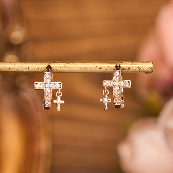 Christianartworkshop Double Cross Paved Crystal Hoop Earrings: Emblem of Gentle Heavenly Blessings - image 12