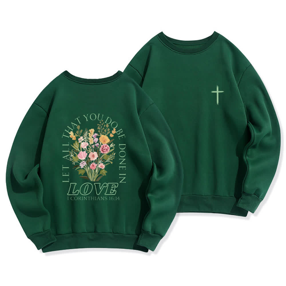 Christianartworkshop Love In Bloom Cross Back Print Fleece Sweatshirt - Green - 2XL - image 12