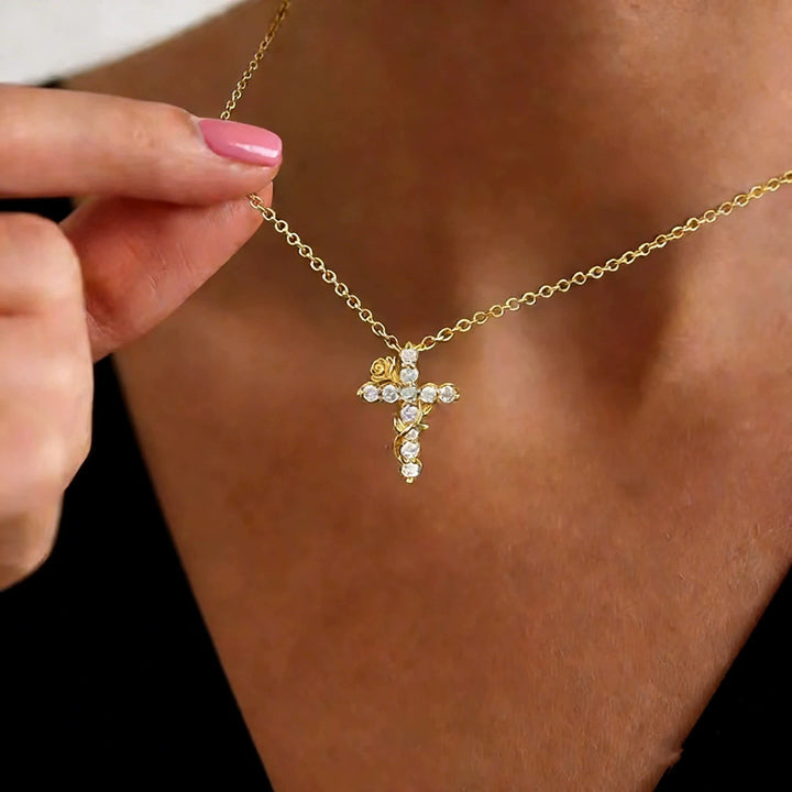 Christianartworkshop Crystal Rose Vine Cross Pendant Necklace: Token of Gentle Heavenly Mercy - image 3