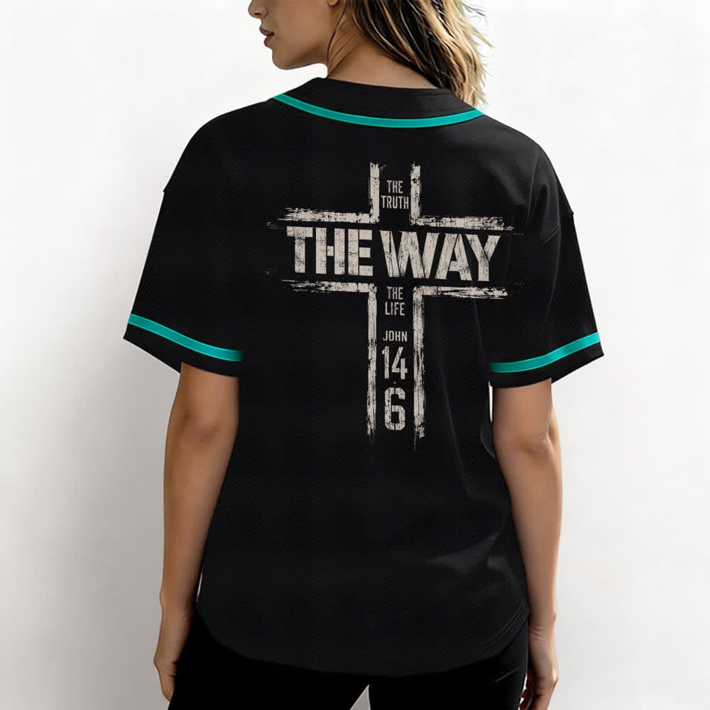Christianartworkshop Jesus The Way Brush Print Black Baseball Jersey - image 31