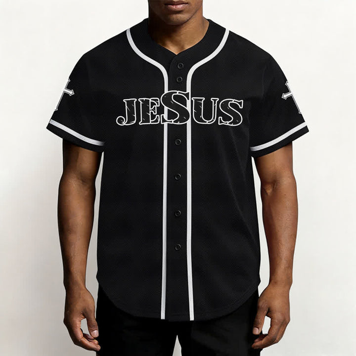 Christianartworkshop Jesus True God Red Cross Black Baseball Jersey - image 6