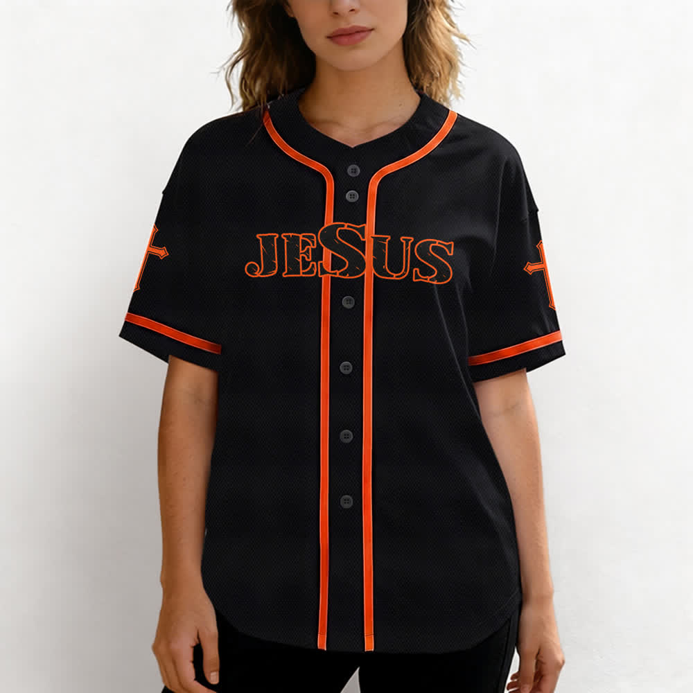 Christianartworkshop Jesus True God Red Cross Black Baseball Jersey - image 11