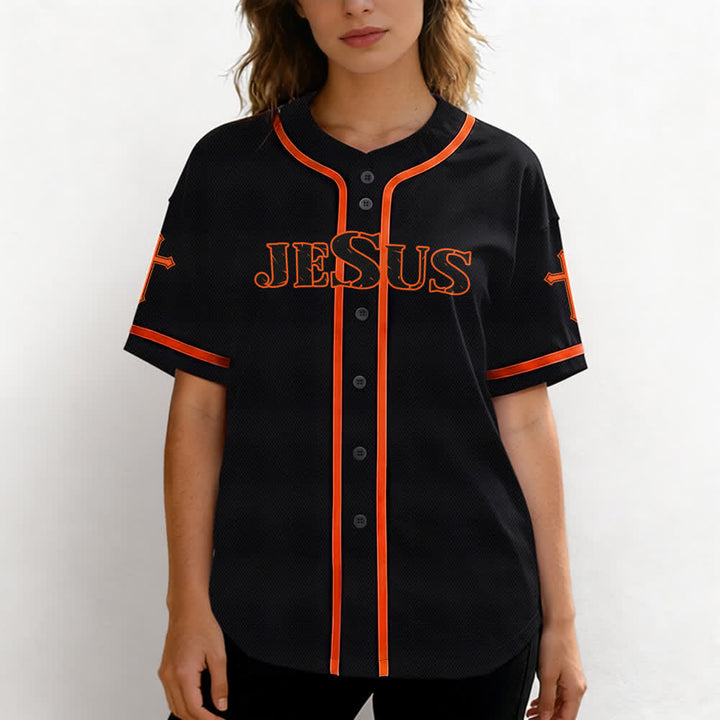 Christianartworkshop Jesus True God Red Cross Black Baseball Jersey - image 11