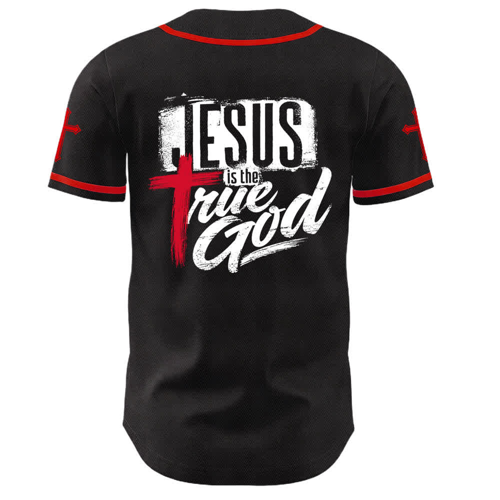 Christianartworkshop Jesus True God Red Cross Black Baseball Jersey - image 15