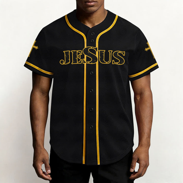 Christianartworkshop Jesus True God Red Cross Black Baseball Jersey - image 27