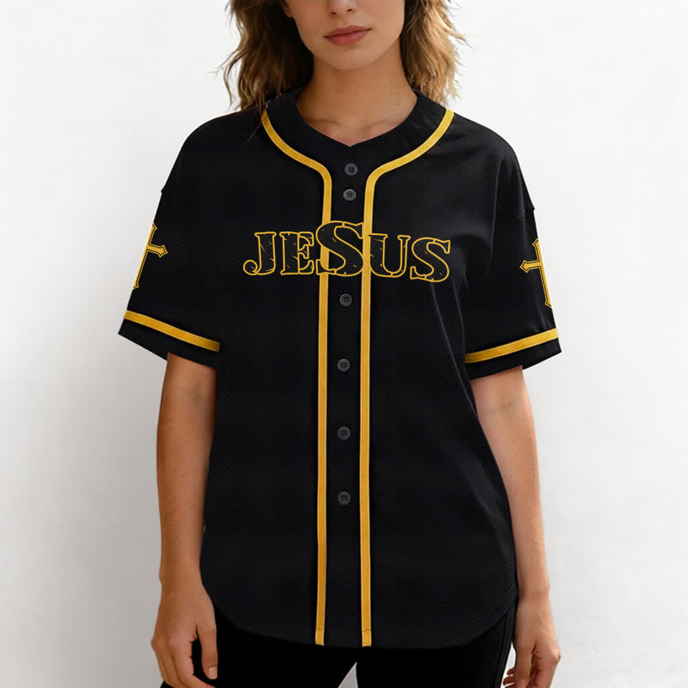 Christianartworkshop Jesus True God Red Cross Black Baseball Jersey - image 25