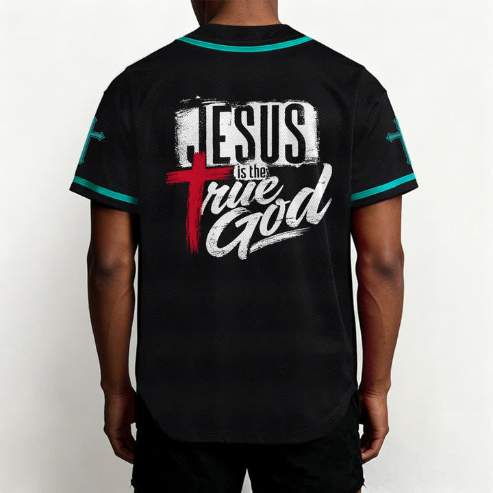 Christianartworkshop Jesus True God Red Cross Black Baseball Jersey - image 40