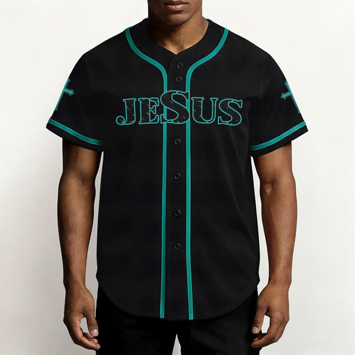 Christianartworkshop Jesus True God Red Cross Black Baseball Jersey - image 41