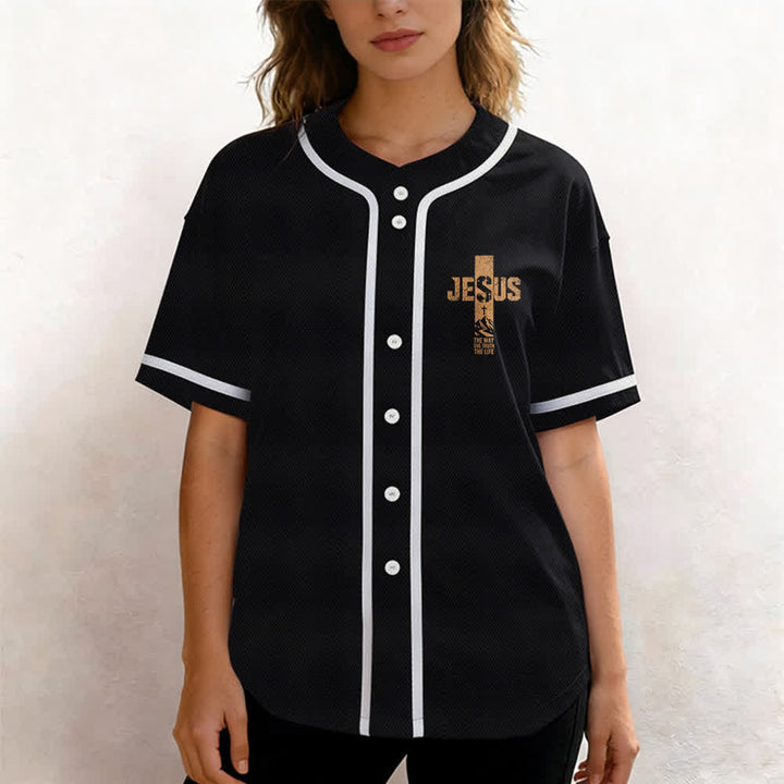 Christianartworkshop Jesus Cross Distressed Mesh Button Front Baseball Jersey - image 11