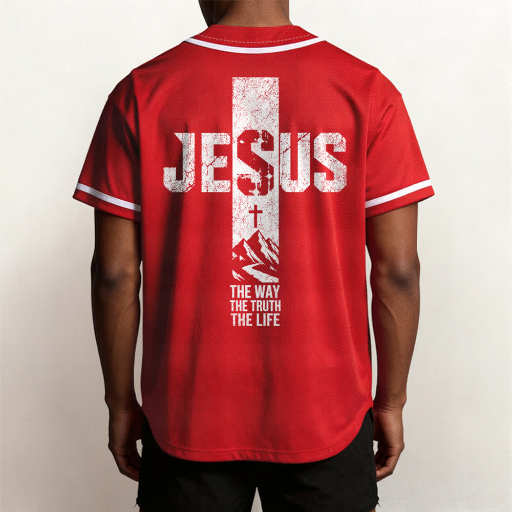 Christianartworkshop Jesus Cross Distressed Button Front Baseball Jersey - image 19