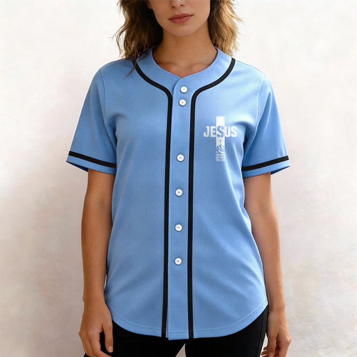 Christianartworkshop Jesus Cross Distressed Button Front Baseball Jersey - image 31