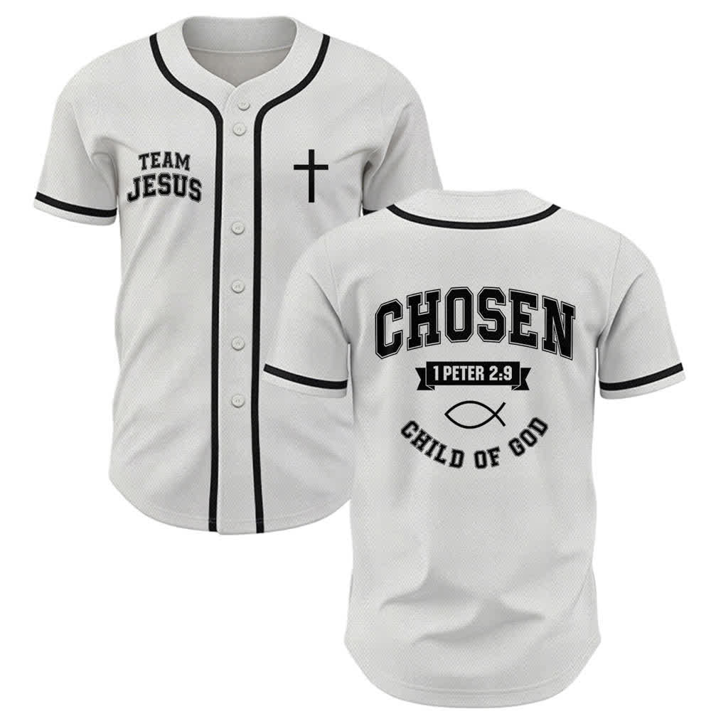 Christianartworkshop Team Jesus Chosen Child of God Baseball Jersey - White - 5XL - image 0