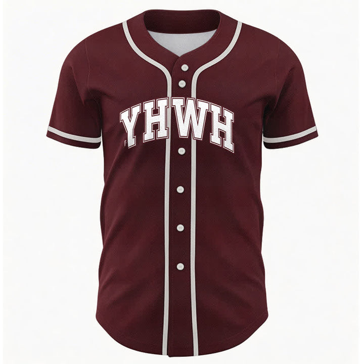 Christianartworkshop YHWH Varsity Button Front Baseball Jersey - Wine - 5XL - image 12