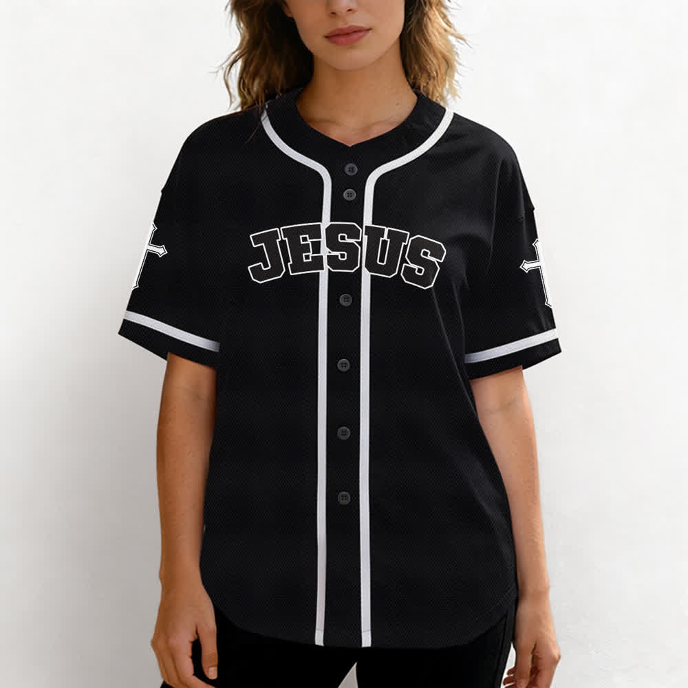 Christianartworkshop Jesus Lion Armor Black Button Up Baseball Jersey - image 4