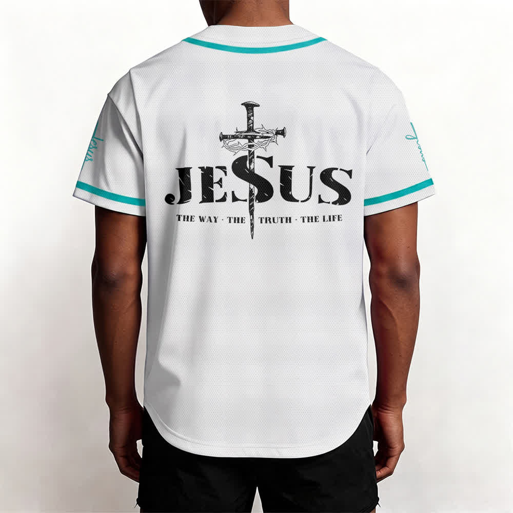 Christianartworkshop Dual‑Side Jesus The Way The Truth Cross Print Baseball Jersey - image 34