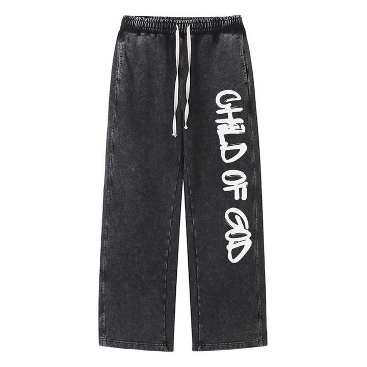 Christianartworkshop Graffiti Child Of God Statement Washed Sweatpants - Black - 2XL - image 0