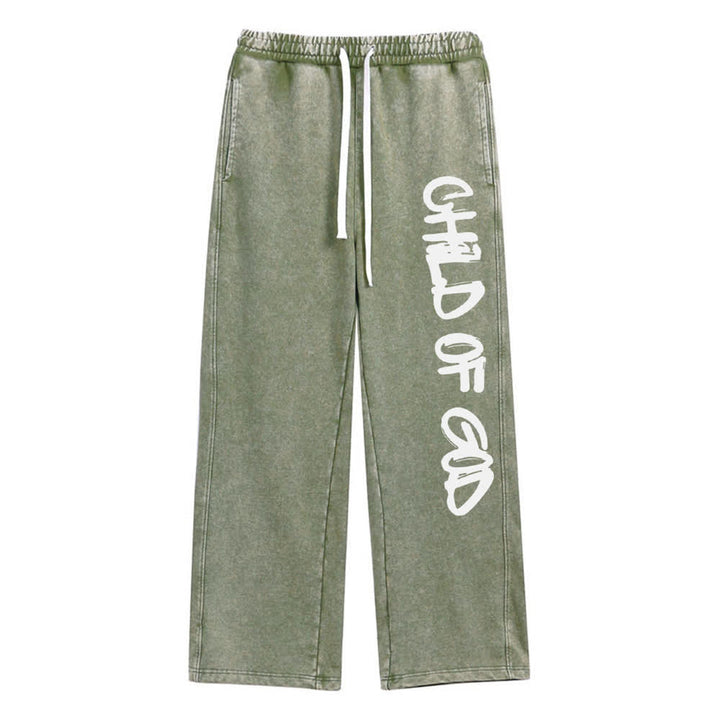 Christianartworkshop Graffiti Child Of God Statement Washed Sweatpants - Army Green - 2XL - image 8