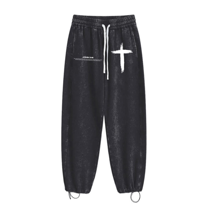 Christianartworkshop Brush Stroke Cross John 3:16 Scripture Statement Washed Sweatpants - image 7