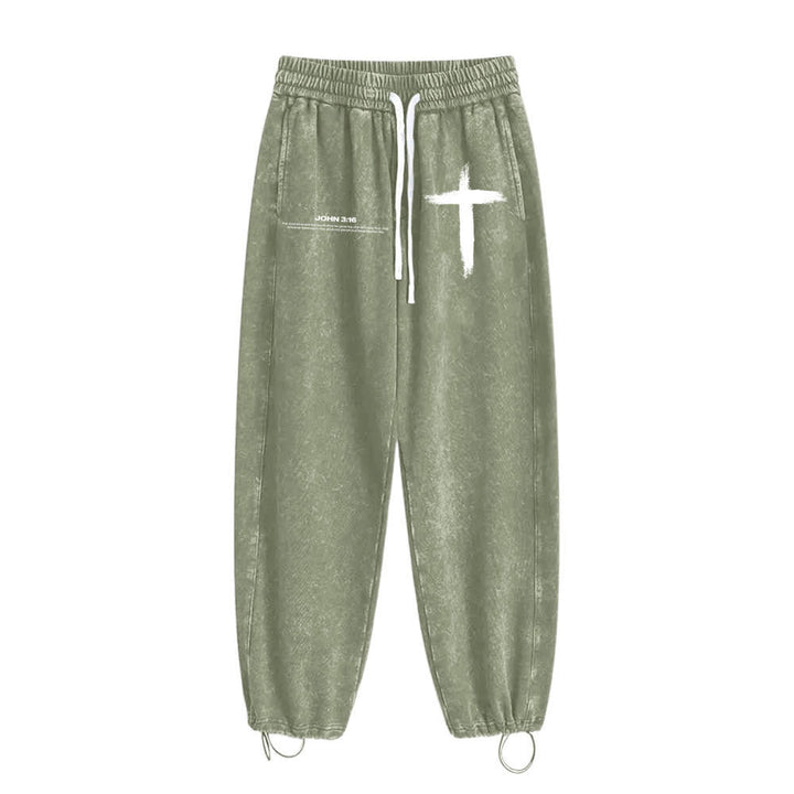 Christianartworkshop Brush Stroke Cross John 3:16 Scripture Statement Washed Sweatpants - image 10