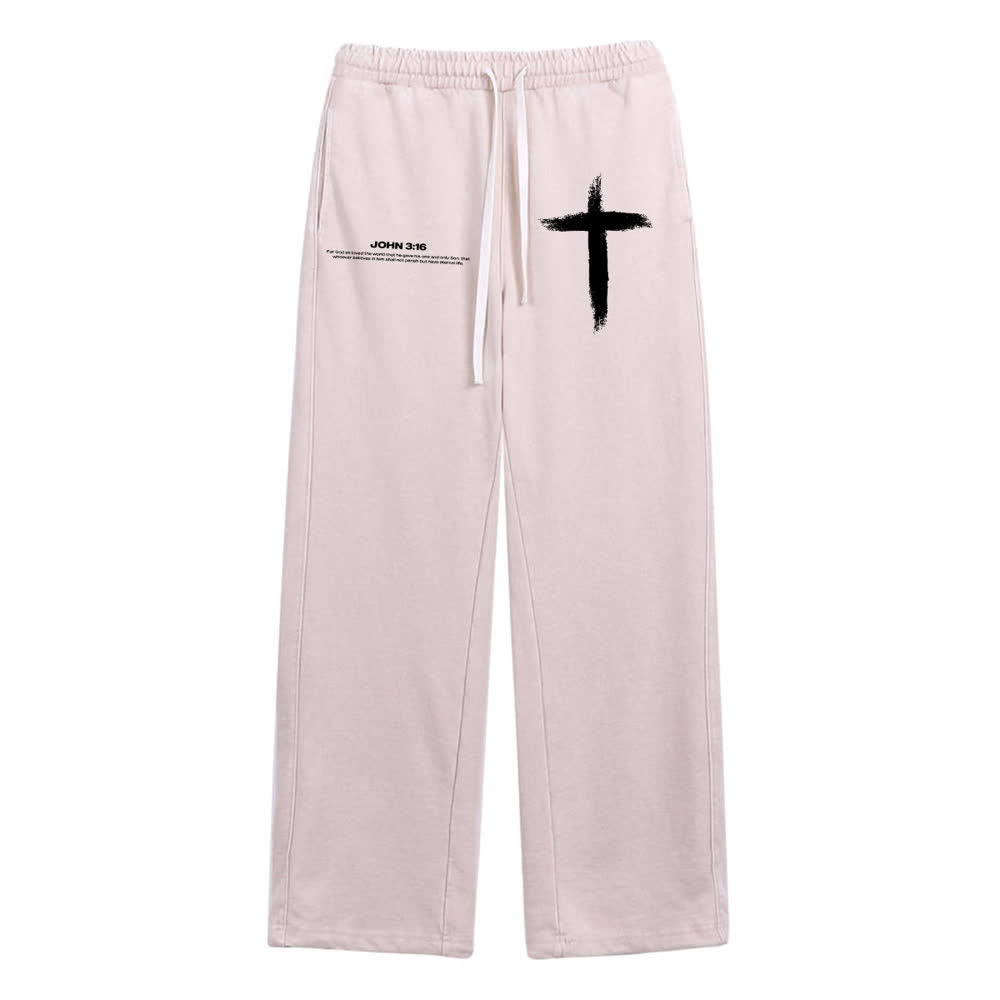 Christianartworkshop Brush Stroke Cross John 3:16 Scripture Statement Washed Sweatpants - Apricot - XL - image 15