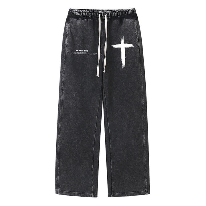 Christianartworkshop Brush Stroke Cross John 3:16 Scripture Statement Washed Sweatpants - Black - 2XL - image 6
