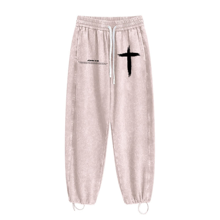 Christianartworkshop Brush Stroke Cross John 3:16 Scripture Statement Washed Sweatpants - image 18