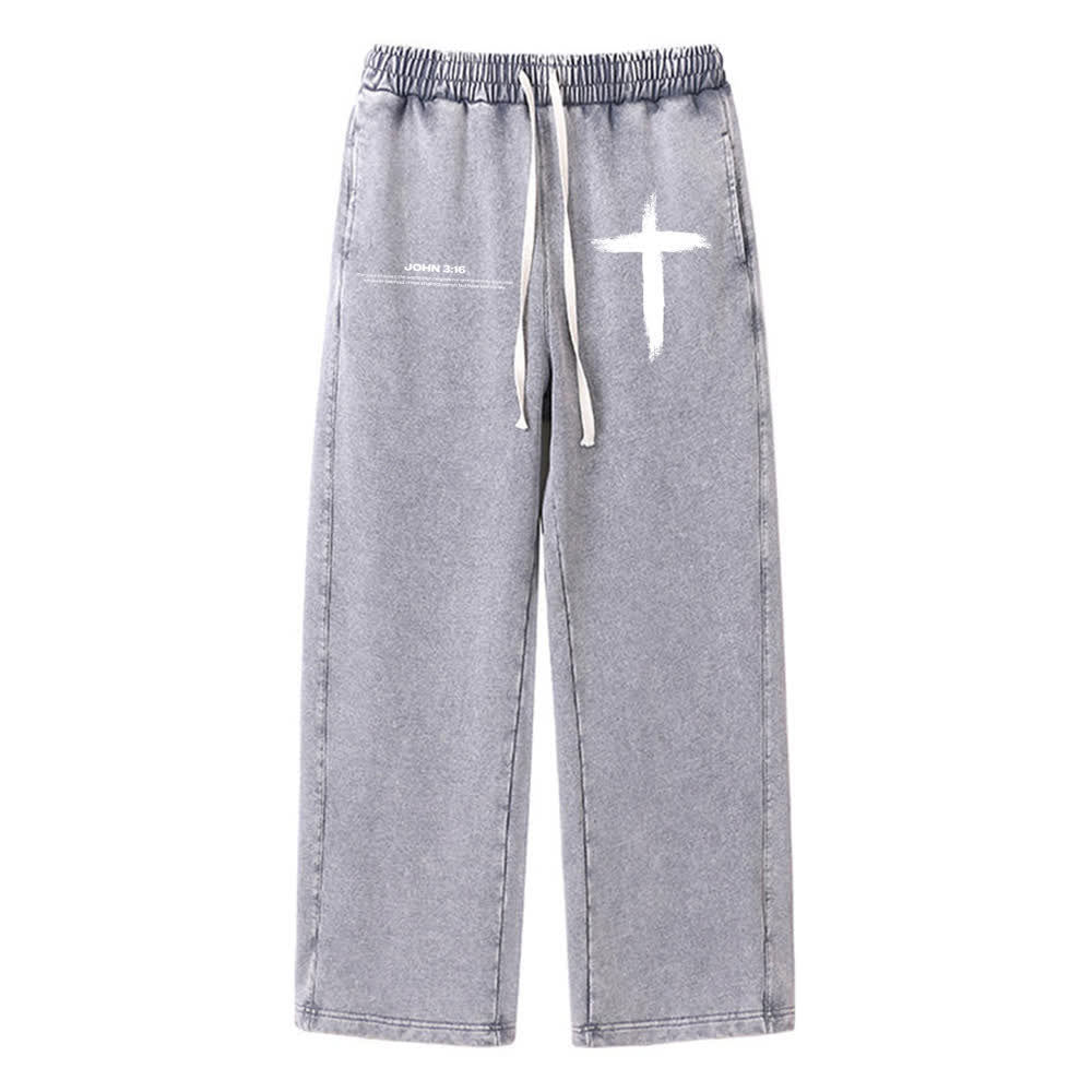 Christianartworkshop Brush Stroke Cross John 3:16 Scripture Statement Washed Sweatpants - Grey - 2XL - image 3