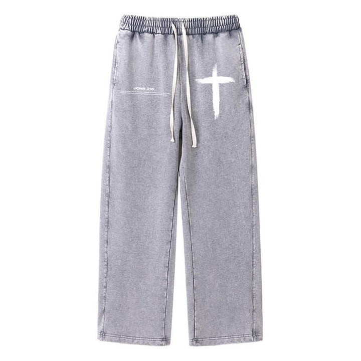 Christianartworkshop Brush Stroke Cross John 3:16 Scripture Statement Washed Sweatpants - Grey - 2XL - image 3