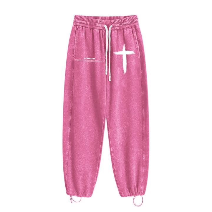 Christianartworkshop Brush Stroke Cross John 3:16 Scripture Statement Washed Sweatpants - image 15