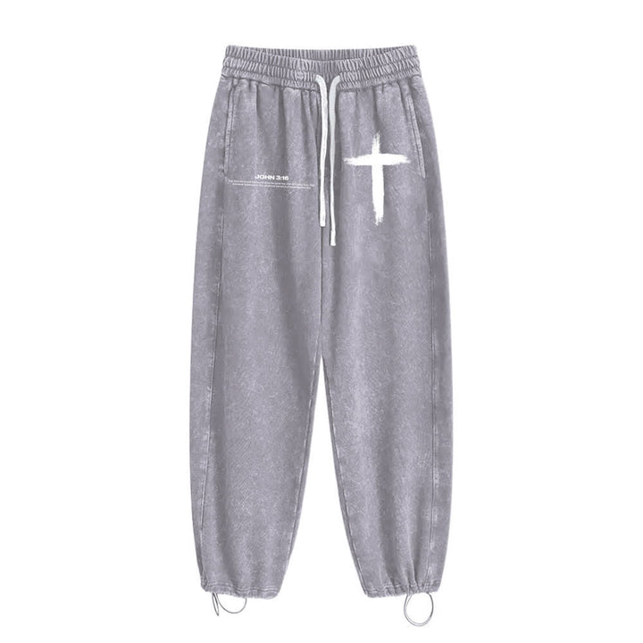 Christianartworkshop Brush Stroke Cross John 3:16 Scripture Statement Washed Sweatpants - image 4