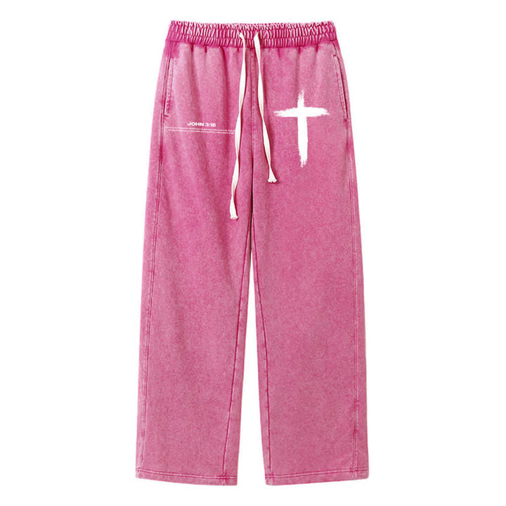 Christianartworkshop Brush Stroke Cross John 3:16 Scripture Statement Washed Sweatpants - Rose - XL - image 12