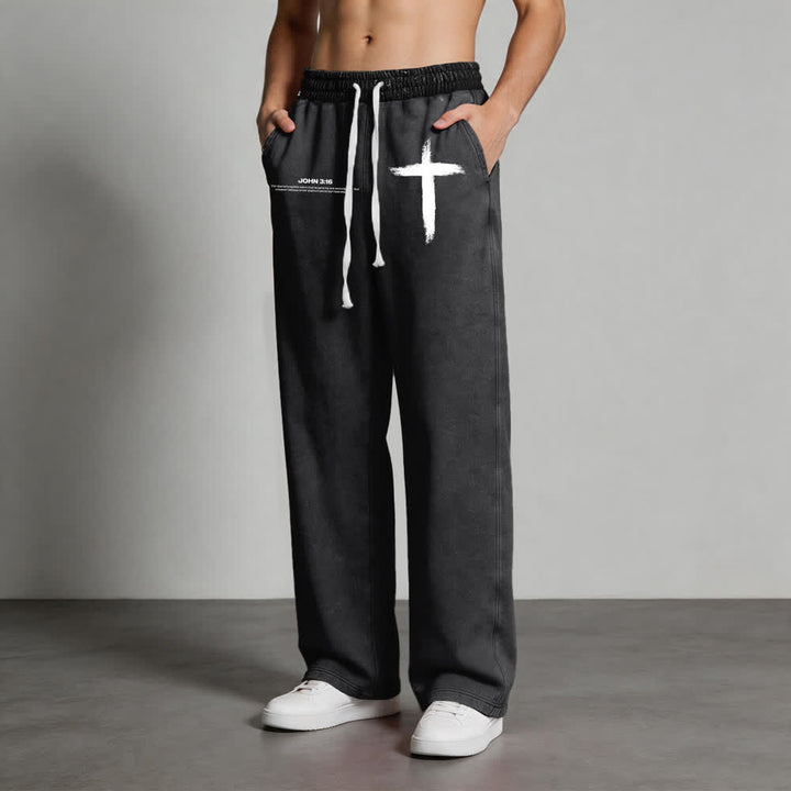 Christianartworkshop Brush Stroke Cross John 3:16 Scripture Statement Washed Sweatpants - image 8