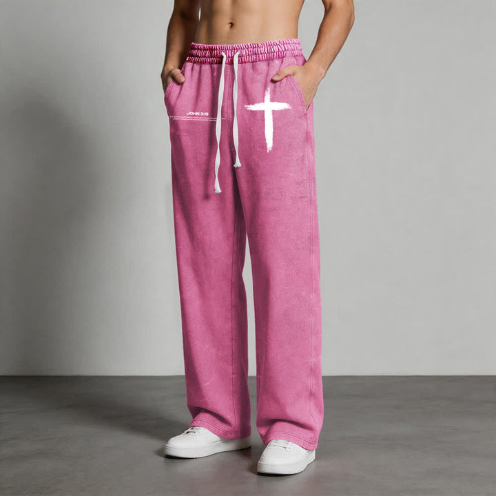 Christianartworkshop Brush Stroke Cross John 3:16 Scripture Statement Washed Sweatpants - image 14