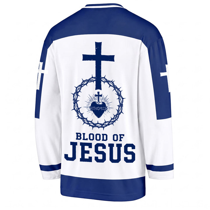 Christianartworkshop Blood of Jesus Sacred Heart Long Sleeve Hockey Jersey  - image 6
