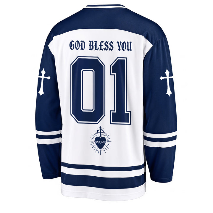 Christianartworkshop God Bless You Believe in Christ Hockey Jersey - image 6